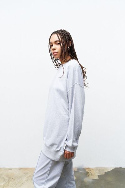 Next Yandan Yırtmaçlı Oversize Pamuklu Gri Alt Üst Takım