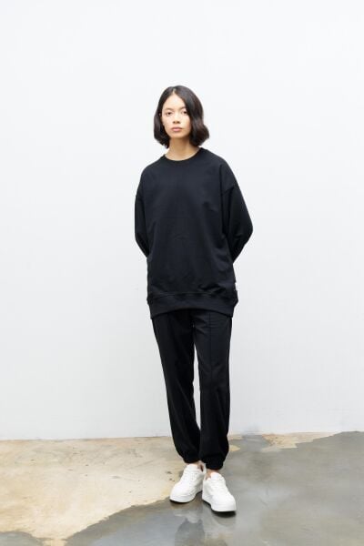 Next Yandan Yırtmaçlı Oversize Pamuklu Siyah Alt Üst Takım