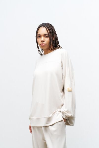 Taş Taş Rengi Kadın Jogger Pantolon Ve  Kol Etiket Detaylı  Modal Alt Üst Takım