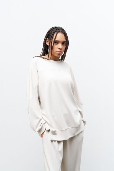 Taş Taş Rengi Kadın Jogger Pantolon Ve  Kol Etiket Detaylı  Modal Alt Üst Takım