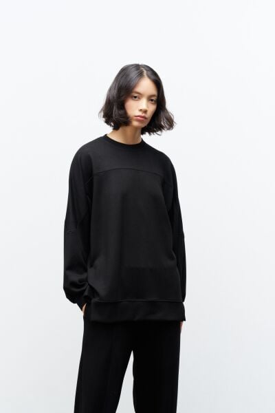 Siyah Taş Rengi Kadın Jogger Pantolon Ve  Kol Etiket Detaylı  Modal Alt Üst Takım