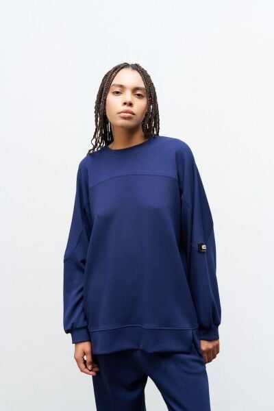 Lacivert Taş Rengi Kadın Jogger Pantolon Ve  Kol Etiket Detaylı  Modal Alt Üst Takım