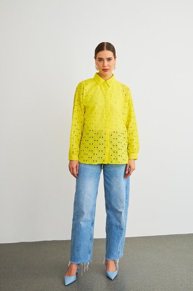 Chiko Taş İşlemeli Sarı Brode Gömlek