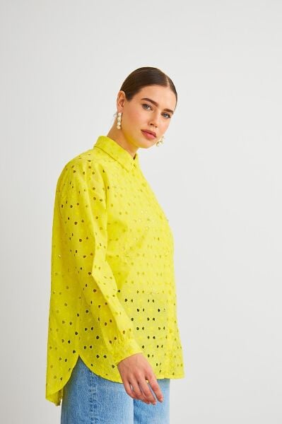 Chiko Taş İşlemeli Sarı Brode Gömlek