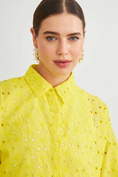 Chiko Taş İşlemeli Sarı Brode Gömlek