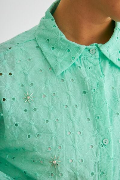Chiko Taş İşlemeli Mint Brode Gömlek