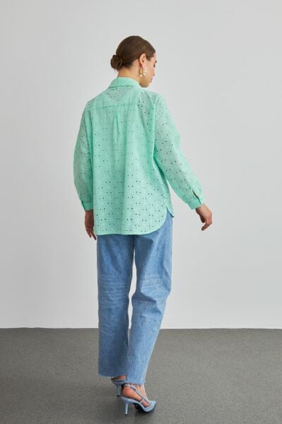 Chiko Taş İşlemeli Mint Brode Gömlek