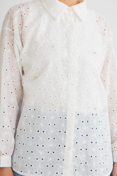 Chiko Taş İşlemeli Beyaz Brode Gömlek