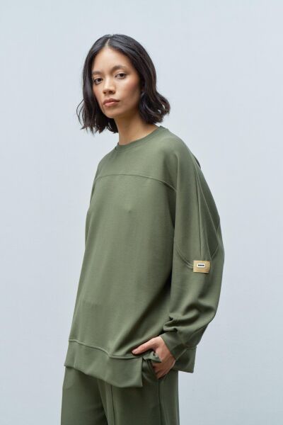 HAKİ Taş Rengi Kadın Jogger Pantolon Ve  Kol Etiket Detaylı  Modal Alt Üst Takım