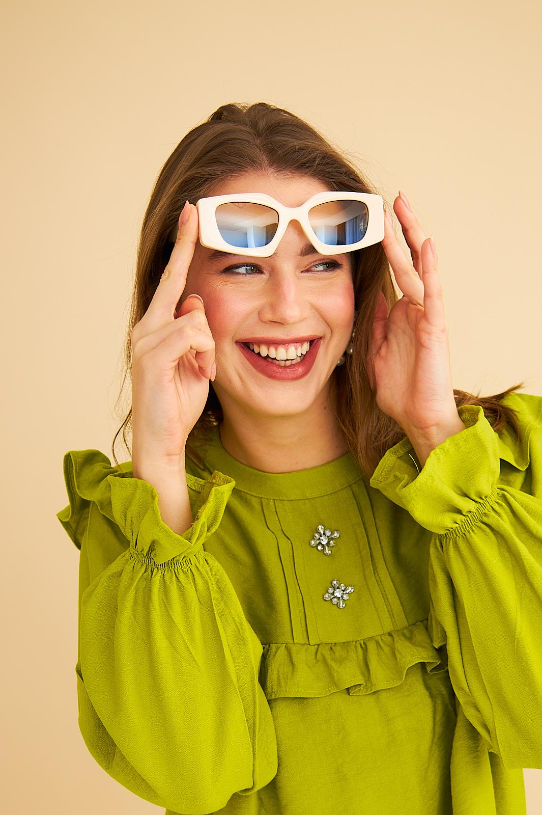 Porty Taş İşlemeli ve Fırfır Detaylı Olive Tunik Pantolon Takım