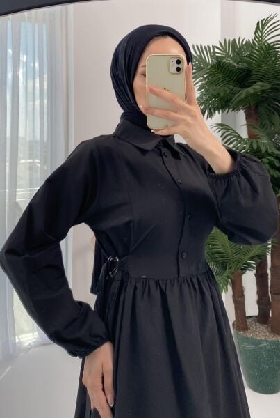 Macron Bel Tokalı Siyah Elbise