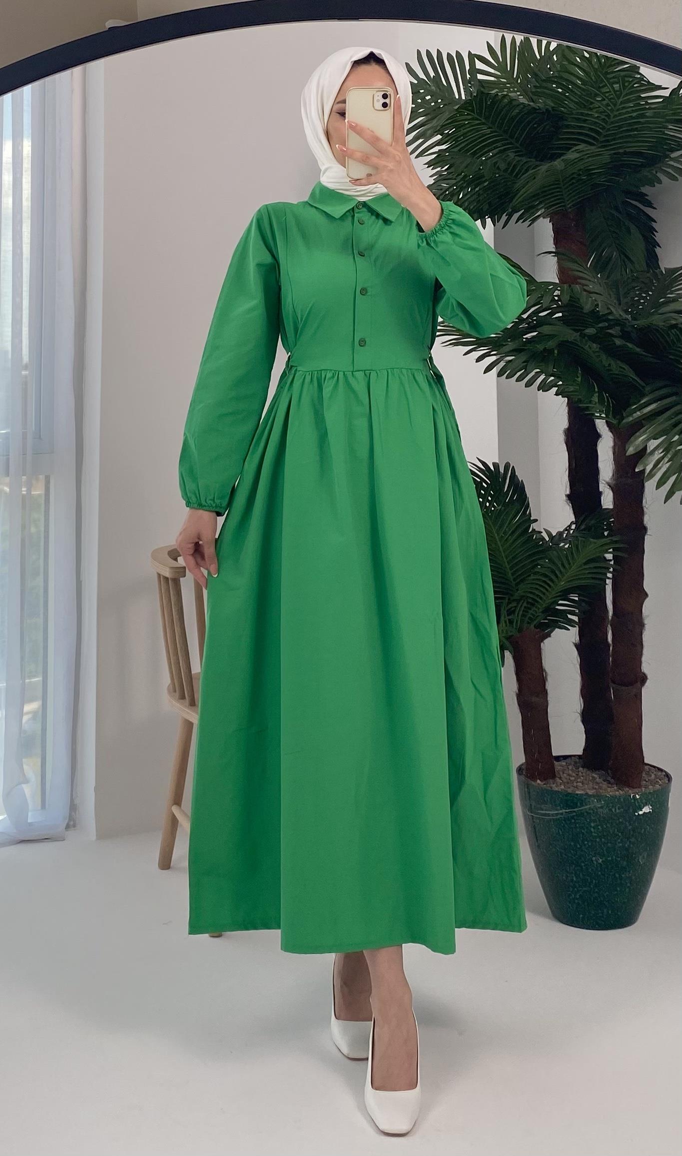 Macron Bel Tokalı Yeşil Elbise