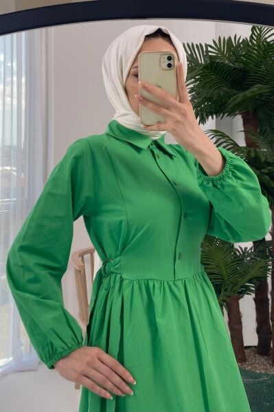 Macron Bel Tokalı Yeşil Elbise