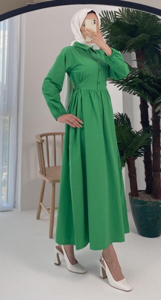 Macron Bel Tokalı Yeşil Elbise