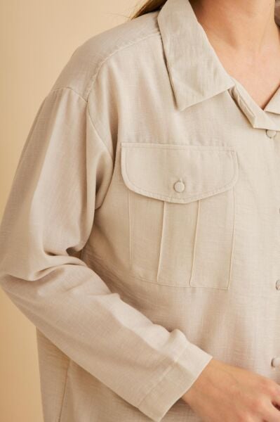 Raxy Cepli ve Nervürlü Keten Taş Gömlek Pantolon Takım