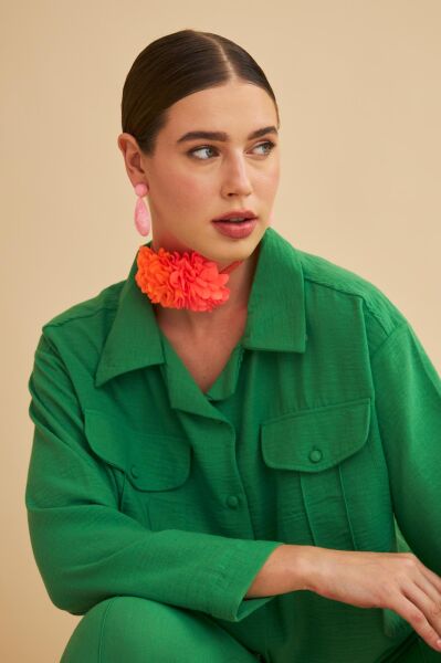 Raxy Cepli ve Nervürlü Keten Yeşil Gömlek Pantolon Takım